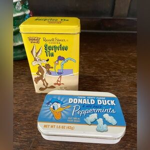 2 tins roadrunner coyote donald duck collectible empty candy tins